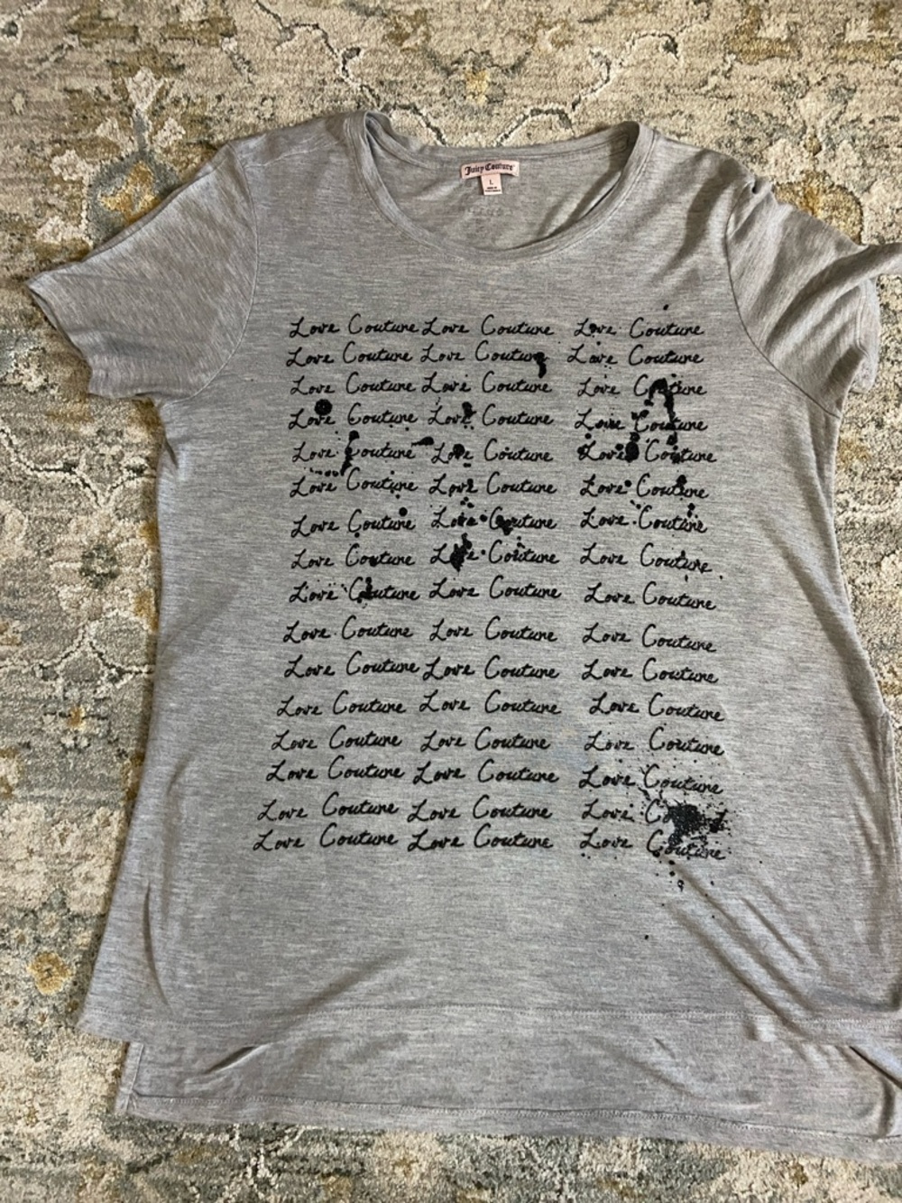 Juicy Couture Grey Tee with Black Glitter Script Print